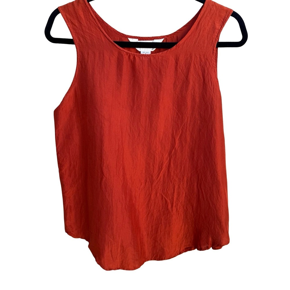 Angela Tong 100% Silk Minimalist Layering Boho Chic Orange Shell Tank Top 6